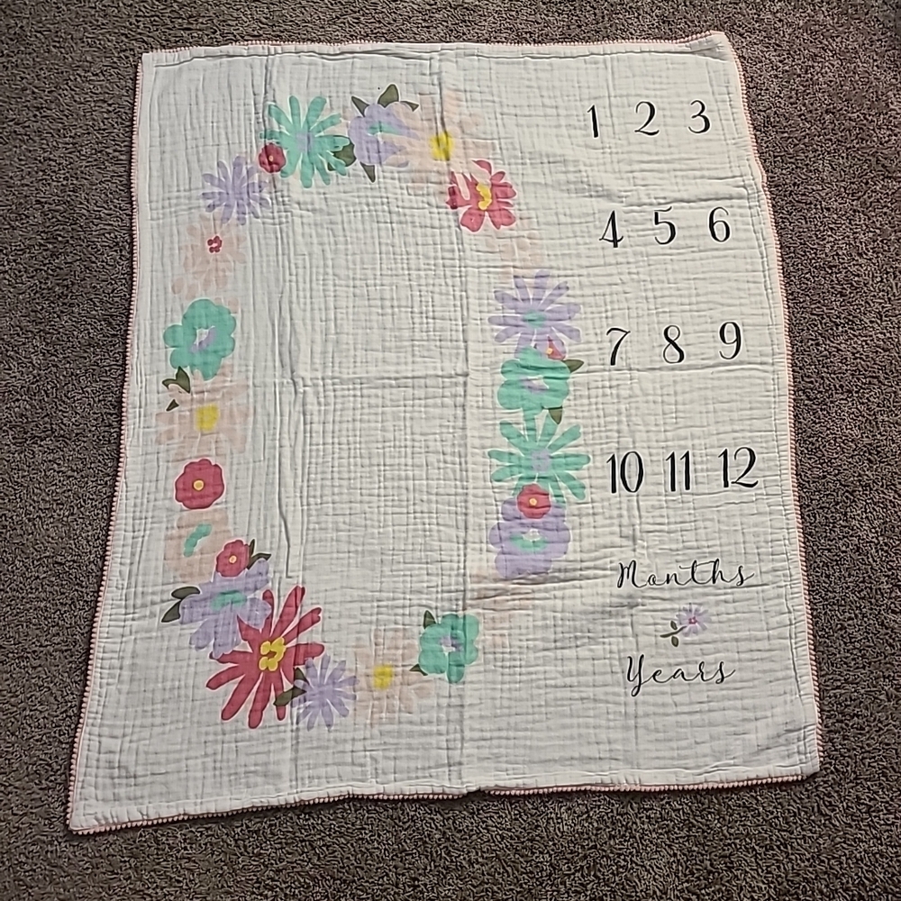 Okie Dokie Baby Girl Milestone Blanket  Precious Memories First Year Flowers